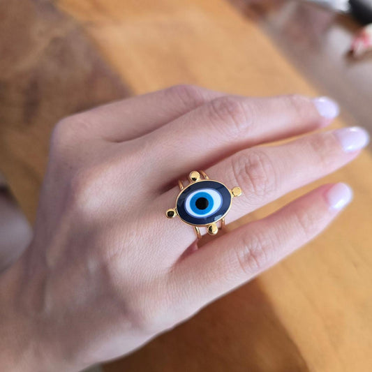 Evil Eye Gold Ring (Adjustable)
