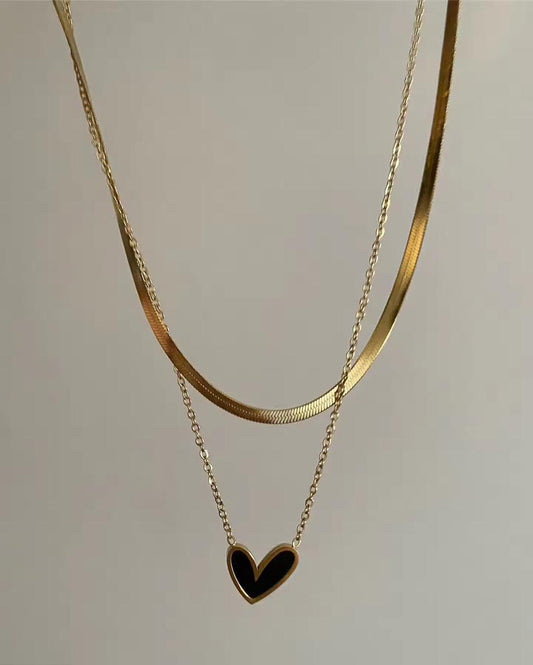 Double Chain Heart Necklace (Black)