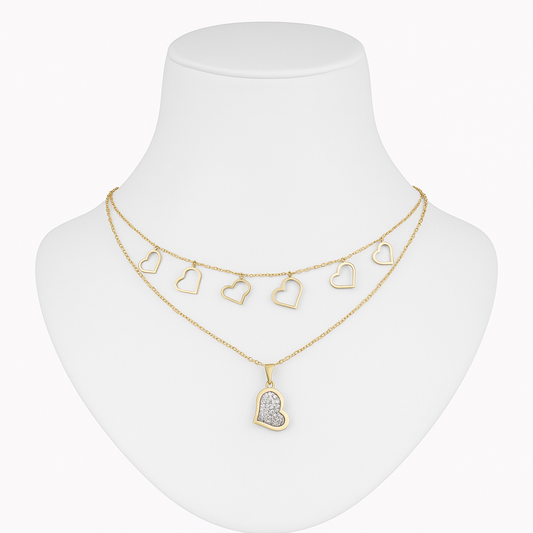 Layered Double Chain Heart Necklace