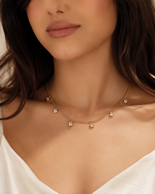 Seven Zircon Beaded chain Necklace