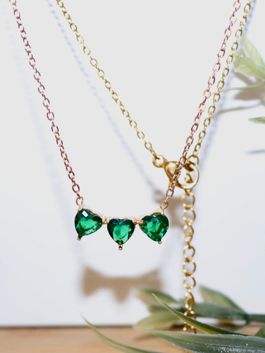 Triplet Heart Necklace Green
