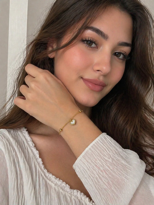 Heart Charm Adjustable Bracelet (White)