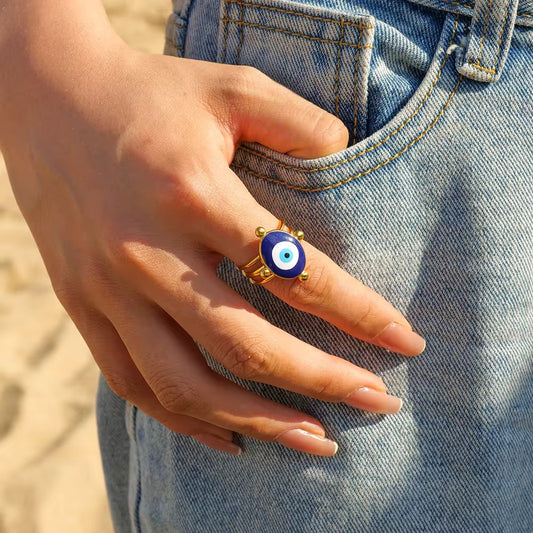 Evil Eye Gold Ring (Adjustable)
