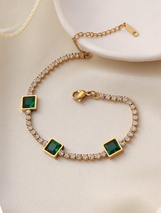 Emerald Three Square Zirconia Bracelet
