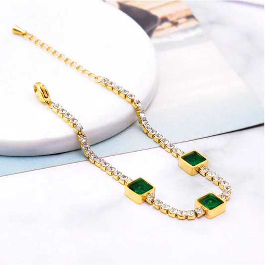 Emerald Three Square Zirconia Bracelet