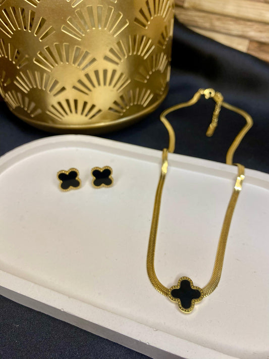 Clover Snake Chain Necklace & Earrings Duo