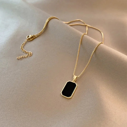 Onyx Box Chain Pendant Necklace (Double sided Black and White)