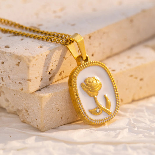 White Rose Pendant Necklace