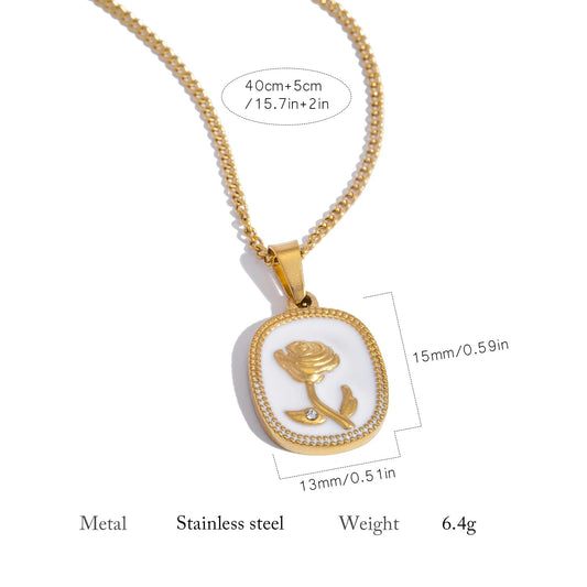 White Rose Pendant Necklace