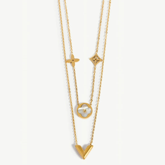 Double pendant LV charm necklace