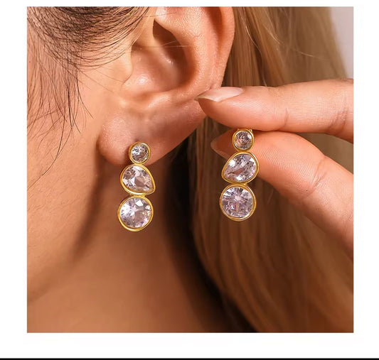 Triple Crystal Gold Drop earrings