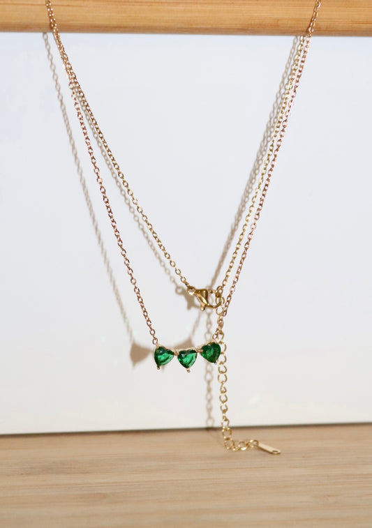 Triplet Heart Necklace Green