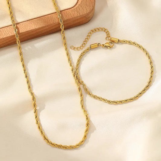 Twisted Rope Chain bundle (Necklace+Bracelet) 3mm chain