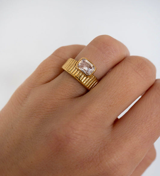 Geometric Clear Zircon Ring