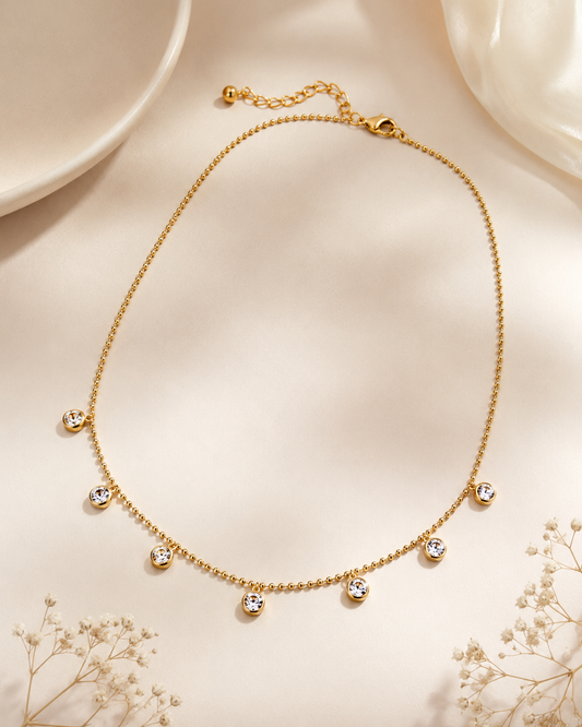 Seven Zircon Beaded chain Necklace