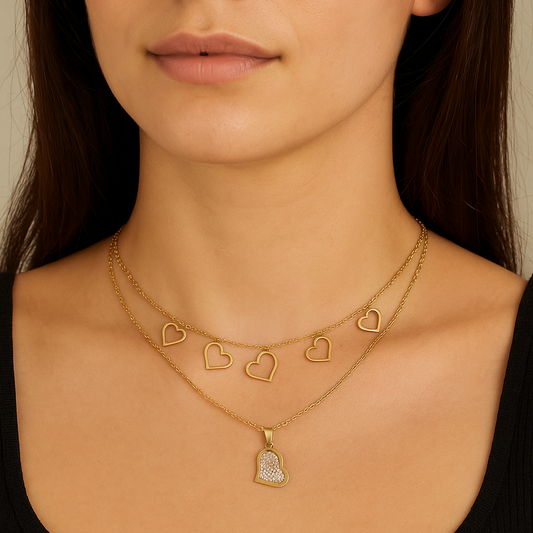 Layered Double Chain Heart Necklace