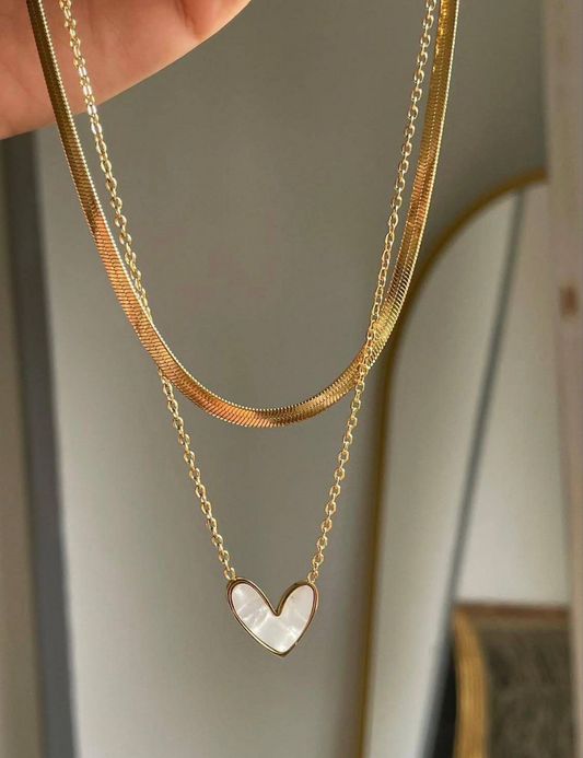 Double Chain Heart Necklace (White)