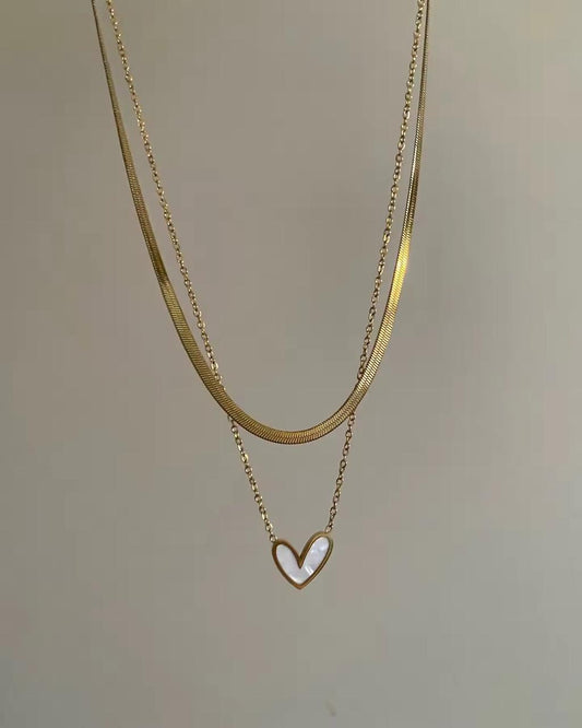 Double Chain Heart Necklace (White)