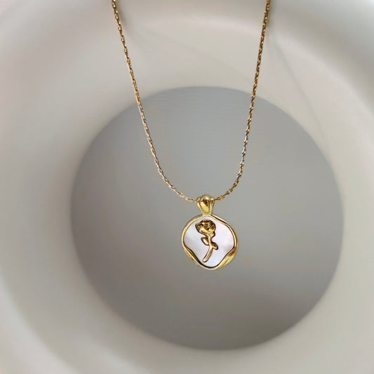 Aurora white Rose pendant Necklace