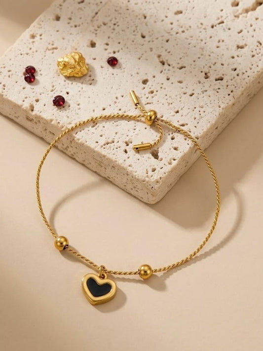 Black Heart Charm Adjustable Bracelet