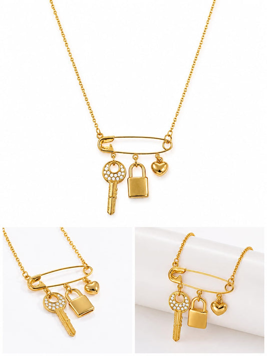 Safety Pin Charm Necklace