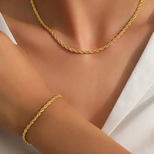 Twisted Rope Chain bundle (Necklace+Bracelet) 3mm chain