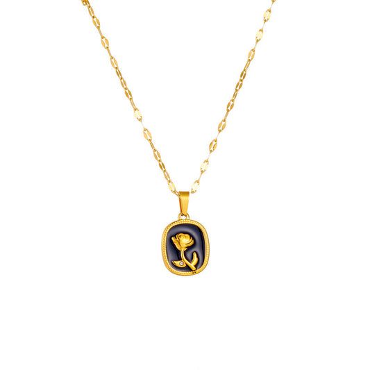 Black Rose Pendant Necklace
