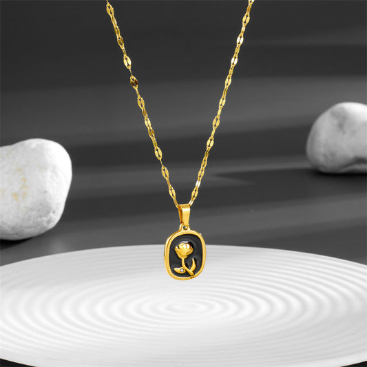 Black Rose Pendant Necklace