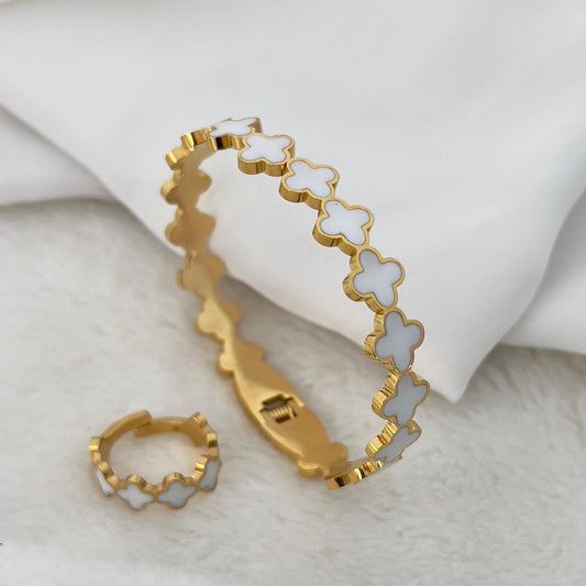 White MoonLight Clover 2 in 1 Bundle (Bangle+Ring)
