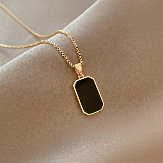 Onyx Box Chain Pendant Necklace (Double sided Black and White)
